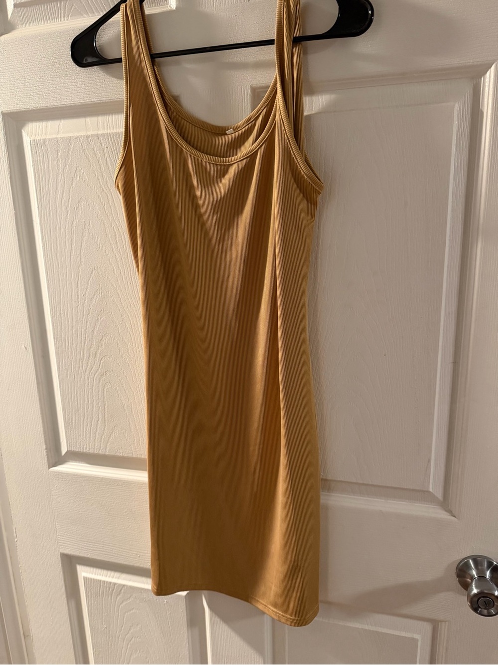 Sleeveless Ribbed Tank Dress in Tan